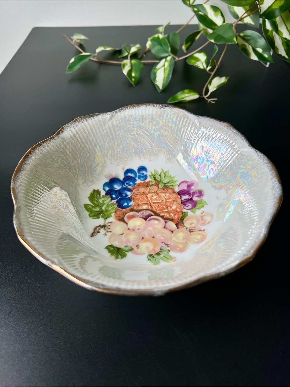 Vintage Trimont Ware Iridescent Lusterware Fruit Bowl 8” Hand Painted Gold Japan